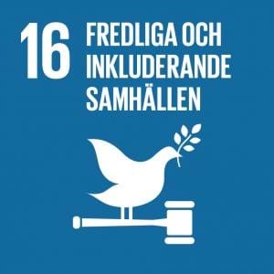 Bilden visar agenda 2030 mål 16 fredliga och inkluderande samhällen