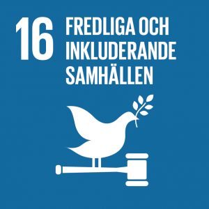 Bilden visar agenda 2030 mål 16 fredliga och inkluderande samhällen