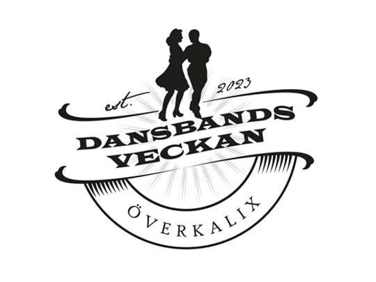 bilden visar svart logotyp för dansbandsveckan i Överkalix mot vit bakgrund