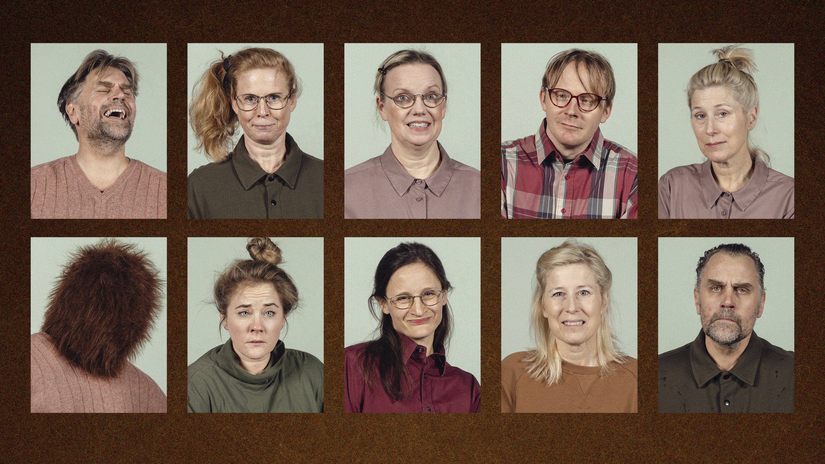 Tio bildrutor med personporträtt