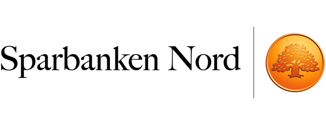 sparbanken nord med svart text på vit bakgrund och med banken runda orangea logga