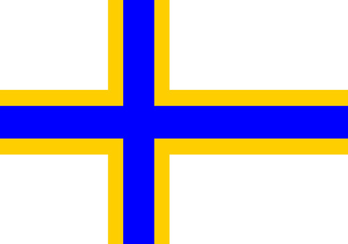 Sverigefinnarnas flagga med vit botten och ett kors i gult och blått