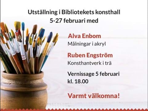 annons för konstutställning på biblioteket